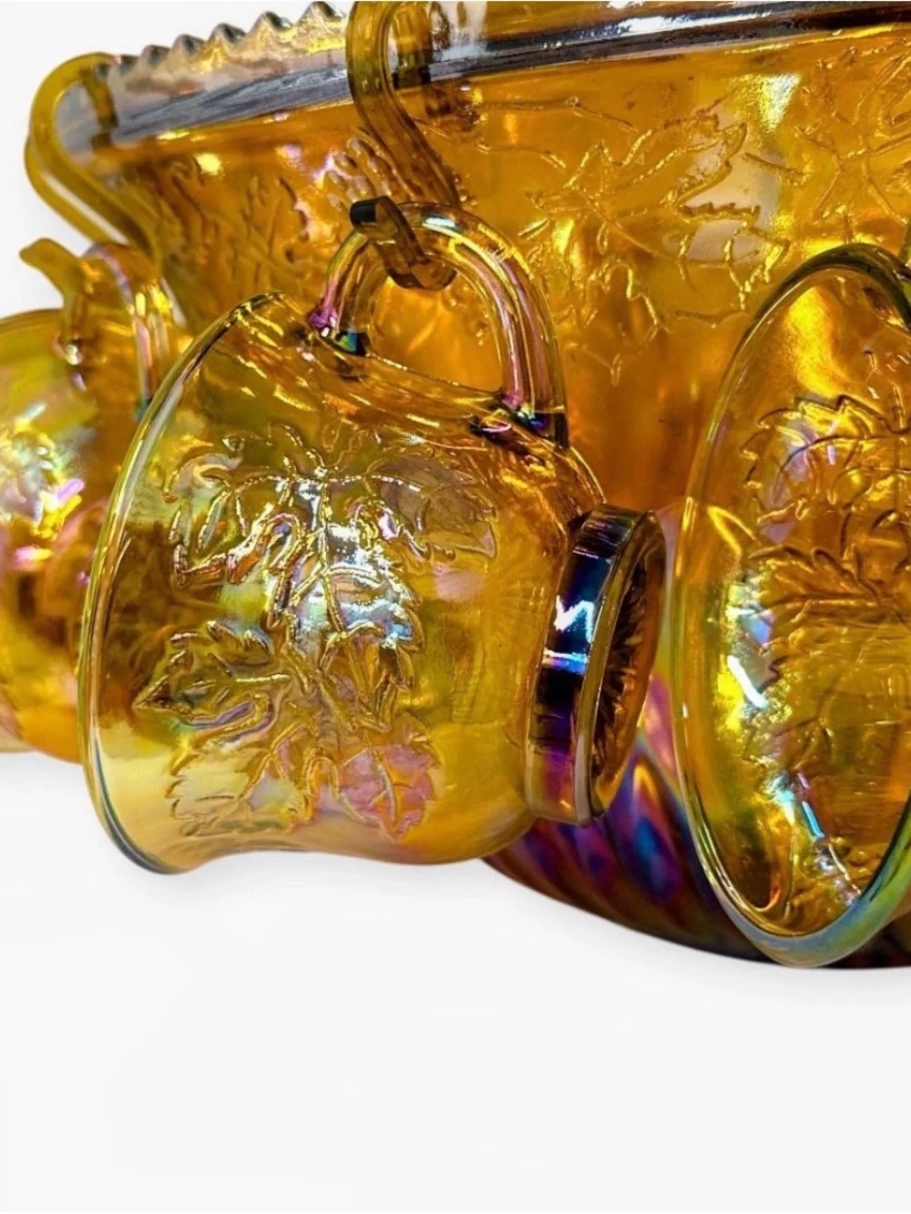 Vintage Indiana Glass Harvest Grape Marigold Carnival Punch Bowl Set 12 Cups